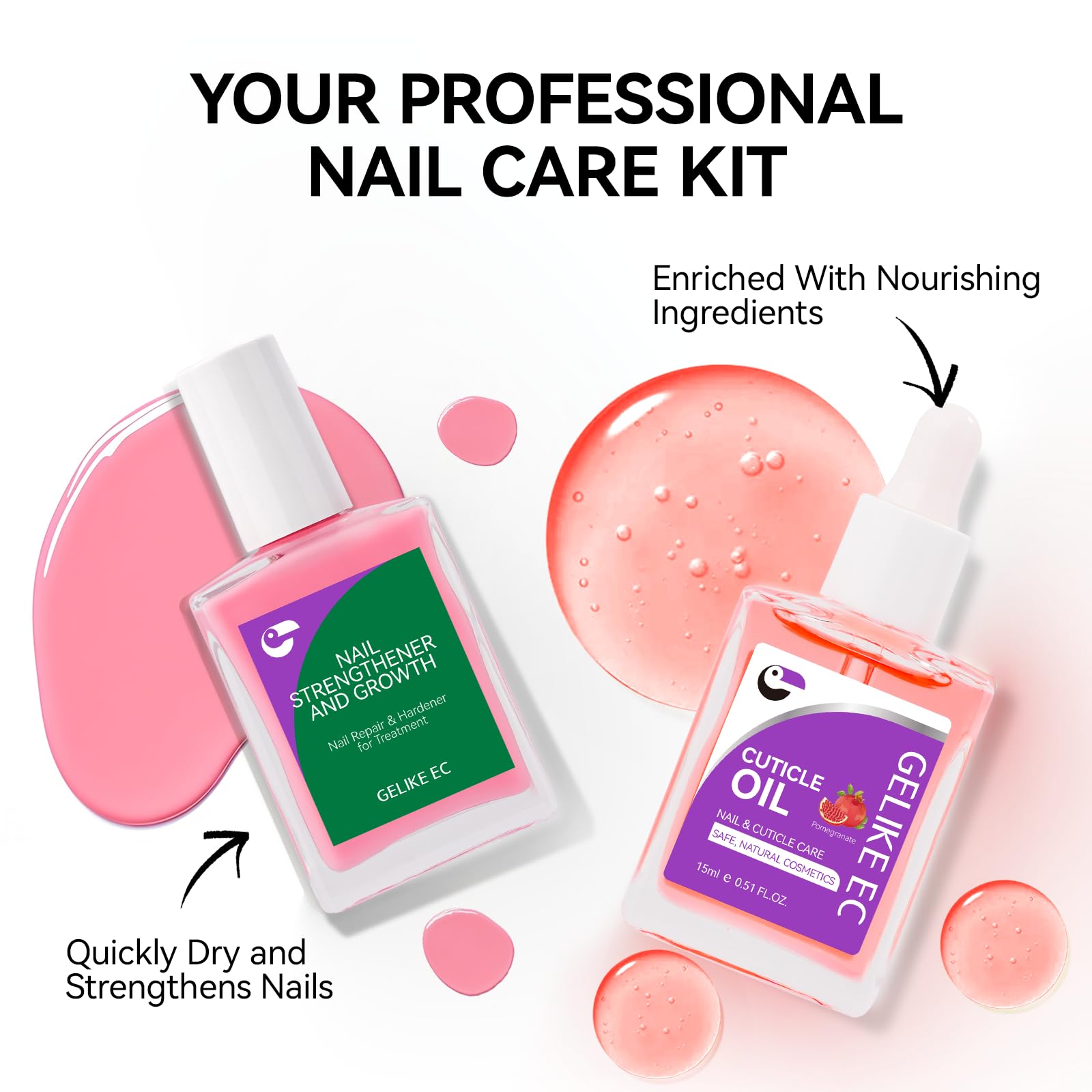 Natural Nail Growth Oil Kit: Rose Pomegranate Nail Care Set for Weak Nails