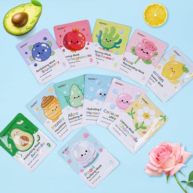 36 Pack Skincare Facial Masks, Hydrating & Moisturizing Face Masks for All Skin Types, Bulk Sheet Face Mask for Women, Spa Party Favors, Skincare Set for TeenGirls, Skincare Gift for Mom, Teacher Gift