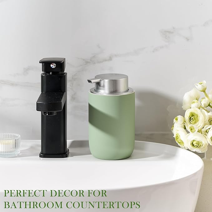 GIRLUFO Foaming Soap Dispenser,12oz Foam Dispenser Ceramic,Foaming Hand Soap Dispenser Bathroom,Green Modern Refillable Soap Bottle for Hand Wash(Rubber Paint)