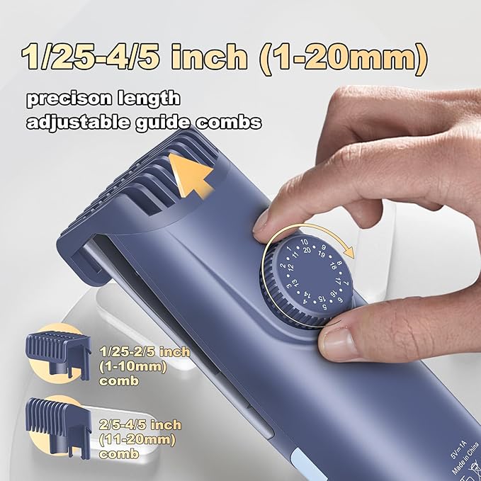 Beard Trimmer for men, Vacuum Mustache Trimmer Electric Shaver, Blue