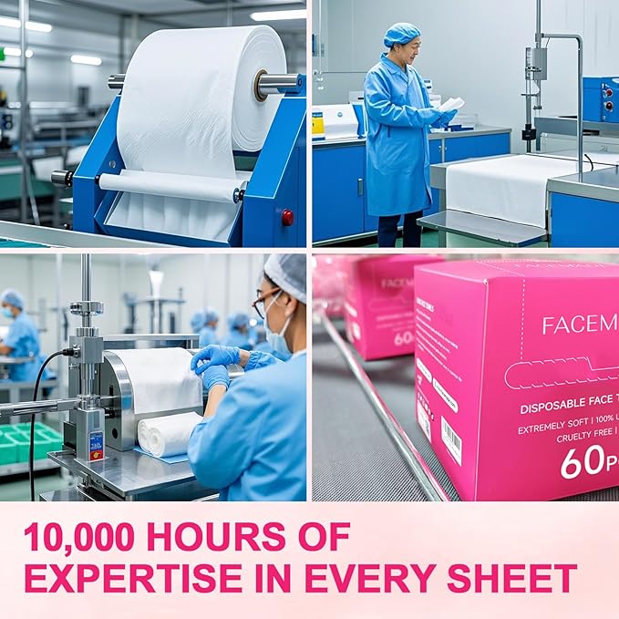 FACEMADE 60 Count Disposable Face Towels, 100% USDA Biobased Face Towelettes Disposable, Clean Facial Towels for Makeup and Clean Skin, Super Soft and Thick Dry Wipes Club