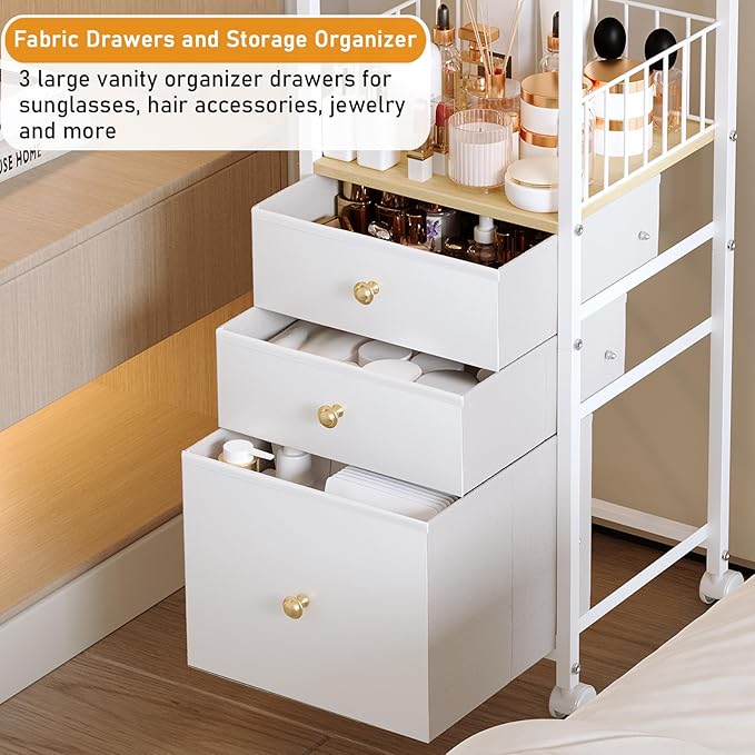 Makeup Cart Organizer with Mirror-Floor Makeup Organizer Cart with Drawers