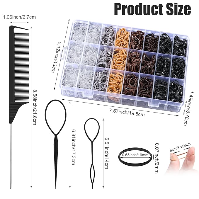 Auroray 2200 Pcs Elastic Hair Ties, 6 Natural Colors Mini Rubber Bands with Hair Tail Tools and Comb, Hair Accessories for Women, Girls, Toddlers, Babies