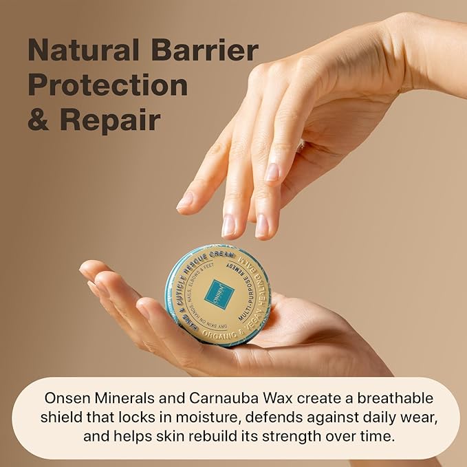 Onsen Hand & Cuticle Rescue Cream | Organic Nail Strengthener & Balm | Dry, Cracked Hands, Elbows & Feet | Shea Butter, Tsubaki & Jojoba Oil | Nail Repair & Growth, Vegan – 1 Pack (1.10 oz)