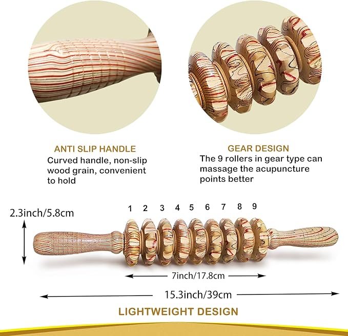 Deston Wooden Massager Handheld Roller Trigger Point Massager Stick for Fascia, Cellulite, Muscle & Abdomen , Body Therapy Massager, Muscle Belly Relief Tool…