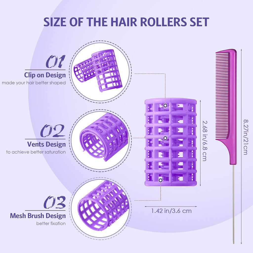 Syhood 12 Pcs Hair Rollers for Women, 2.6 X 1.4 Inch Curlers, Purple