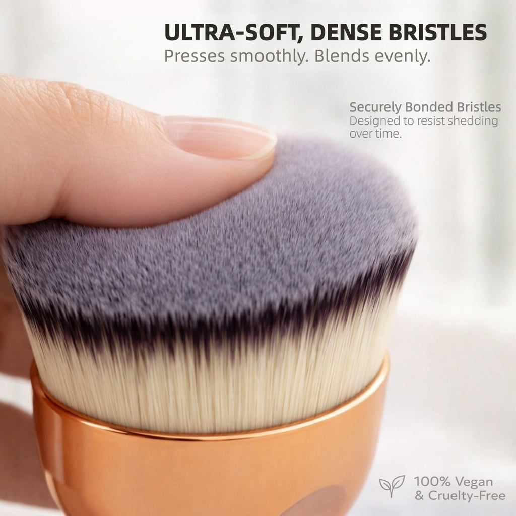 GOERTI Angled Kabuki Foundation Brush – High-Density Face & Body Blending Makeup Brush for Liquid Foundation, Bronzing Lotion, Concealer, Powder, Cream, Contouring, Streak-Free Self Tanner Applicator