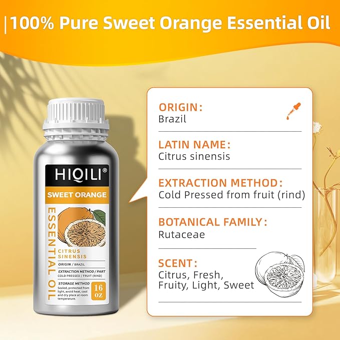 HIQILI Sweet Orange Essential Oil Large Capacity for Skin Care & Diffusers