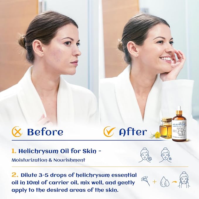 HIQILI Helichrysum Essential Oil for Skin, Massage & Aroma Diffuser