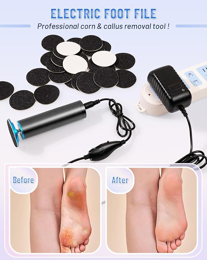 DERMAWAVE FSA&HSA Electric Callus Remover for Feet with 60 Sandpaper Discs, Adjustable Speed Professional Foot File Electric Heel Grinder Sander Pedicure Tool for Dead Skin