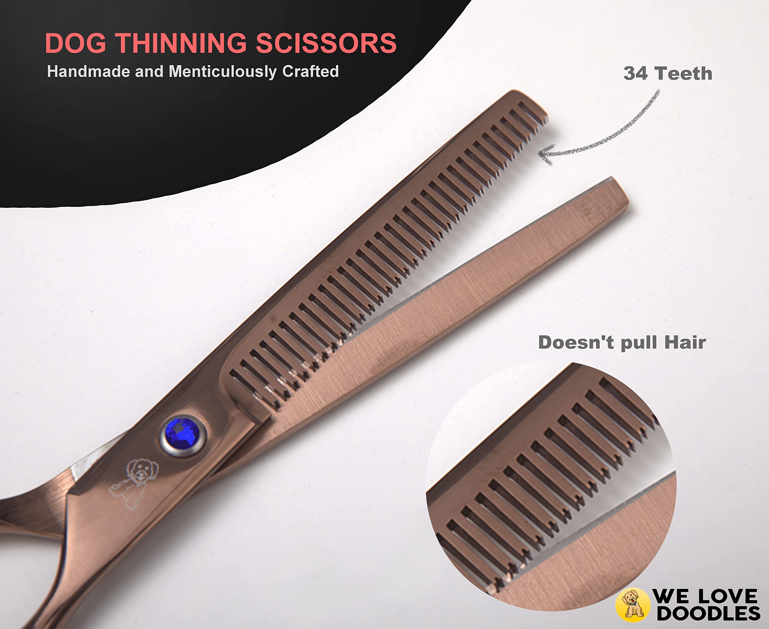 Dog Grooming Scissors Kit, 4 Pieces, Curved, Straight & Thinning Shears Set