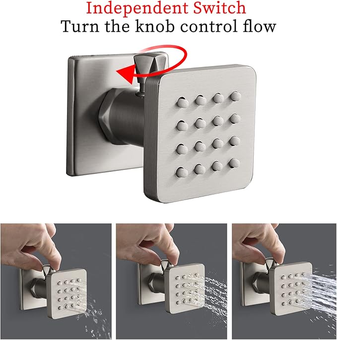Solid Brass Independent Switch Shower Body Jets 6pcs Body Sprayer for Shower Massage Jets Wall Mount, Showerhead Can Swivel, Flow Can Be Controlled, Brushed Nickel