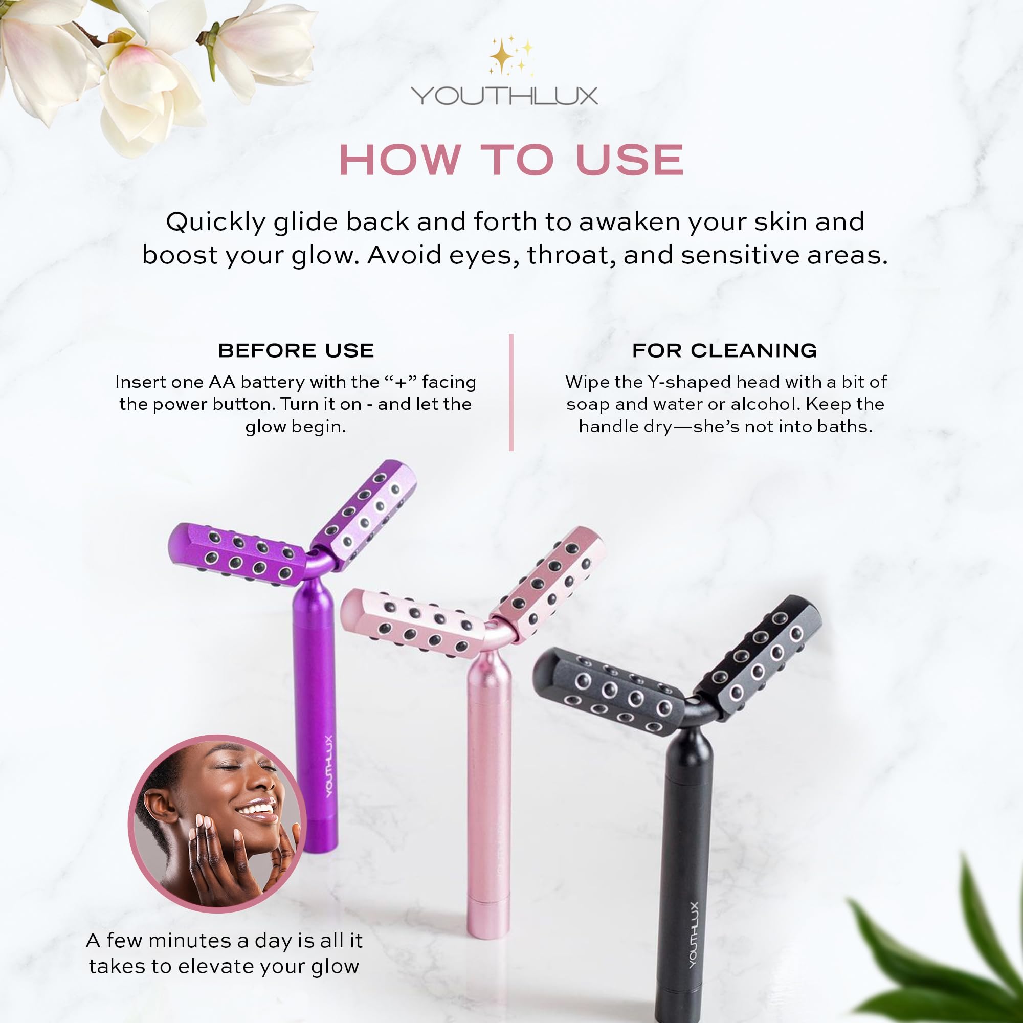 YOUTHLUX Revolution Roller - Germanium Stone Uplifting Face/Body Beauty Massage Tool/Roller/Wand for Skin Tightening/Firming, De-Puffing, Anti-Aging (Black)