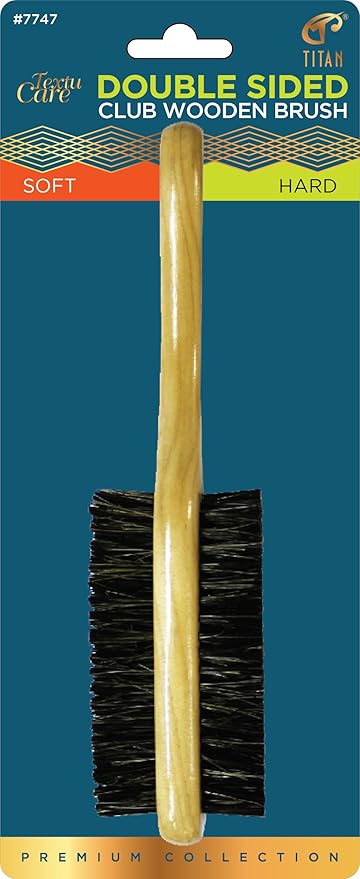 Titan Double Sided Hair Brush Two Sided Wooden Club Wave Brush with Soft and Hard Bristles for Men, Natural Wood Handle