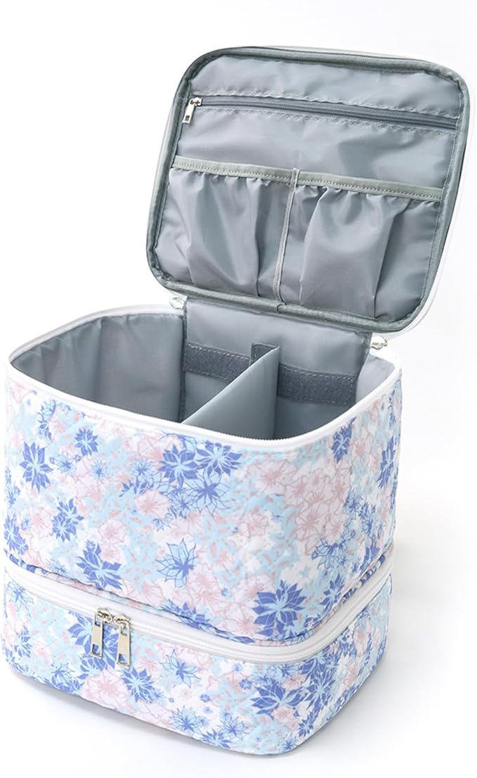 hibear Nail Supplies Organizer Nail Polish Storage Holds 30 BottlesNail Polish Storage Holds 30 Bottles Nail Kit Case Makeup Bag Vanity Case for Women (BLUE FLORAL)