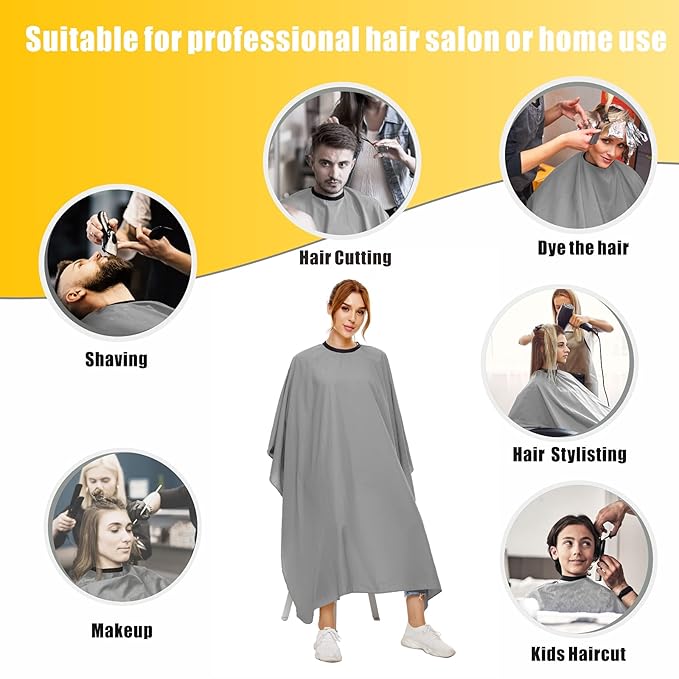 izzycka Hair Cutting Cape for Adults-Nylon Waterproof Large Salon Capes for Hair Stylit-Grey Barber Cape-with Adjustable Snap Closure-56 x 64inch Hair Color Cape - Professional Hairstylist & Home Use
