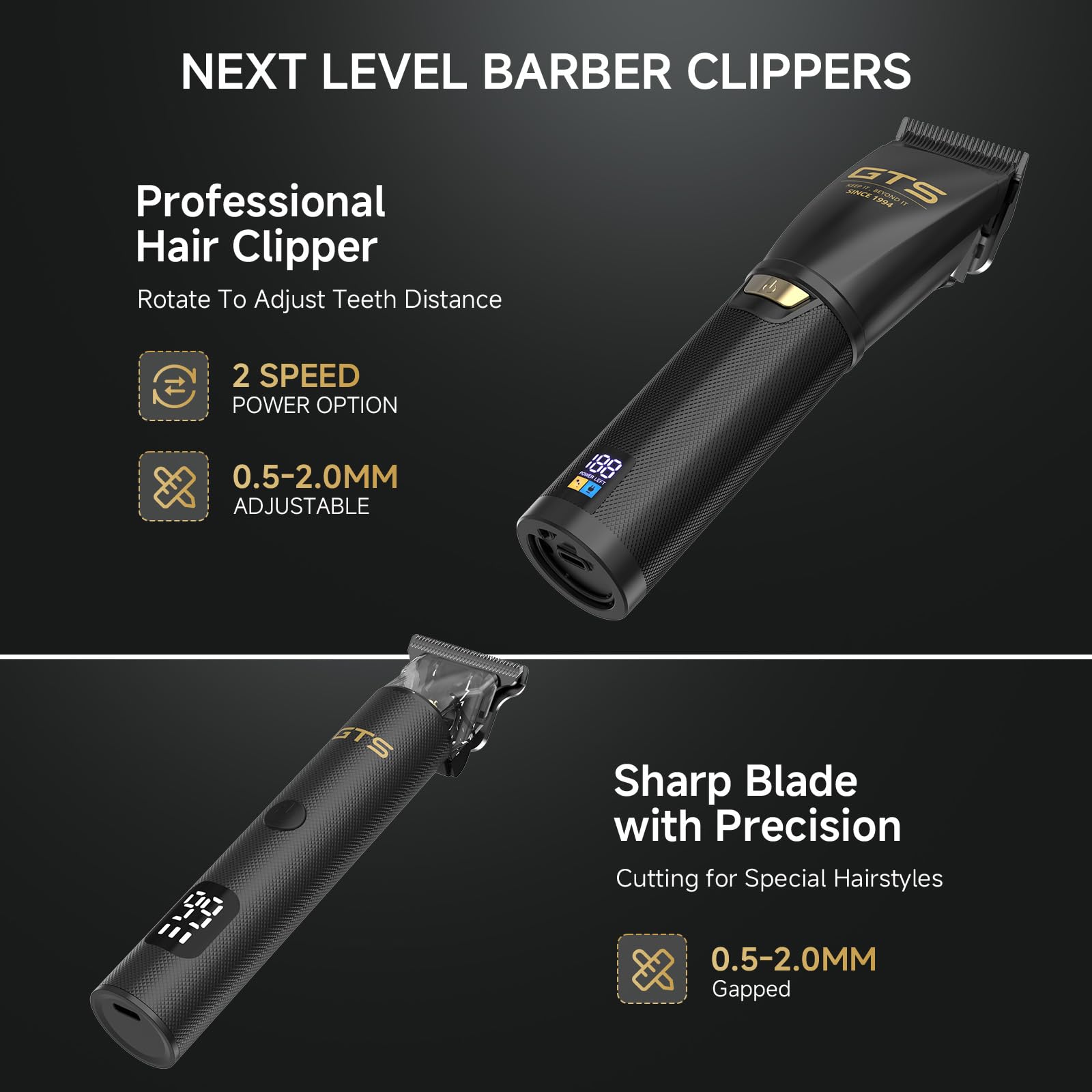 GTS Hair Clippers for Men Professional, Beard Trimmer Kits & Sets, Cordless Mens Hair Trimmer, Electric Shavers, Haircutting Machine with LED Display, for Barber 4 in 1