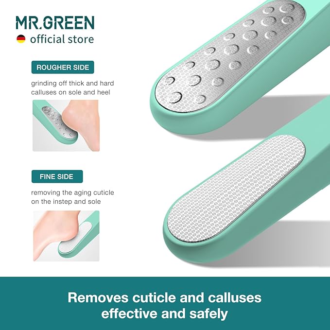 MR.GREEN Foot File Double Sided Callus Remover for Dead Skin Professional Pedicure Tools Callous Scraper Foot Sander Heel Filer (Green)