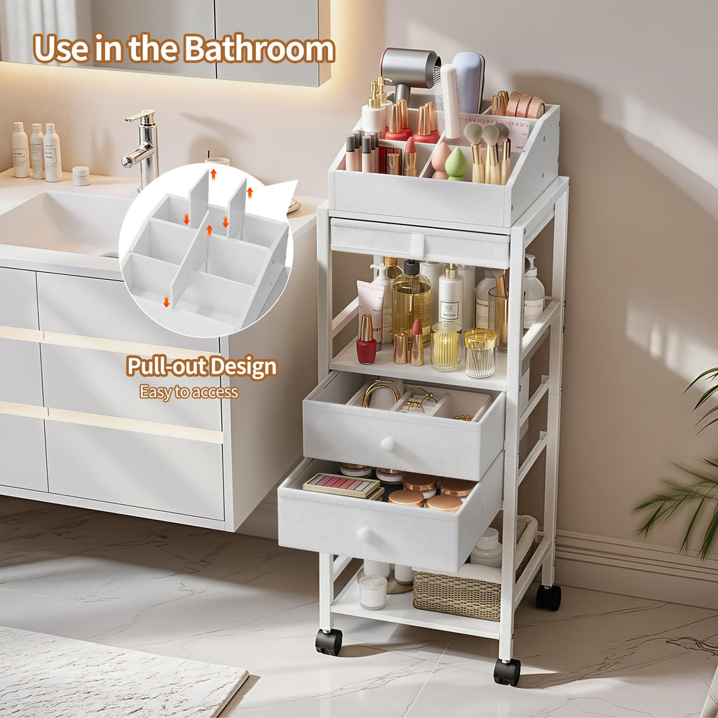 Luxspire Makeup Organizer Cart, Makeup Storage with Drawers, White