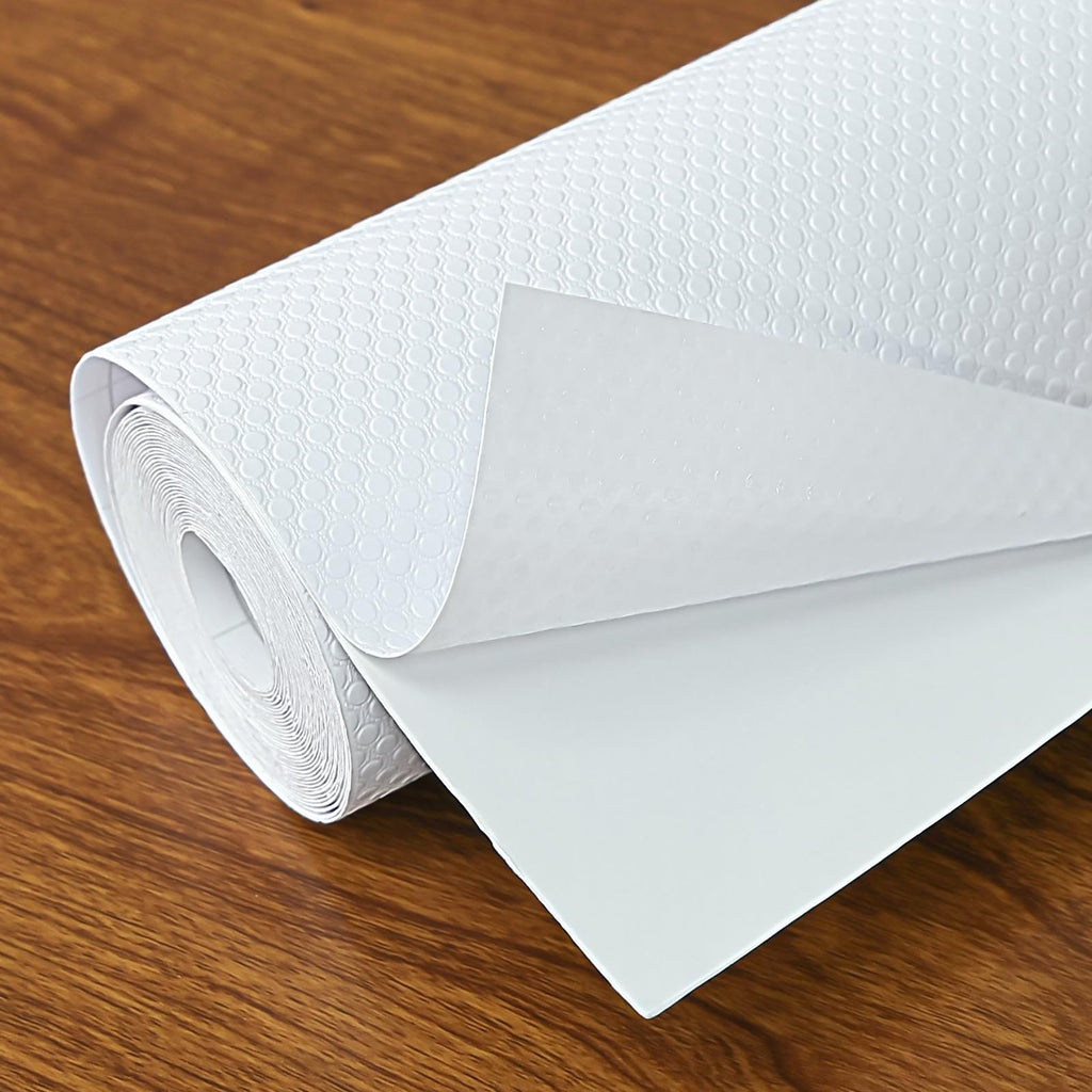 Hersvin Shelf Liners 20 in x 20 ft Self-Adhesive EVA Drawer Mats, Cupboard Protector, Kitchen Cabinet Lining Fridge Liner (White Flat Dot, 50.8x610cm)