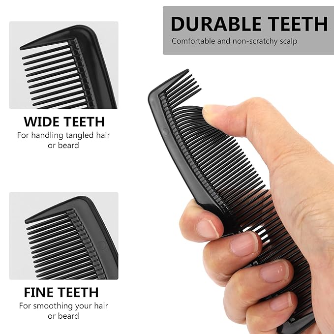 BTYMS 24 Pcs Plastic Hair Combs Pocket Sized- 5" Black Mens Comb with Fine and Wide Tooth Comb for Hair, Beard, and Mustache Styling