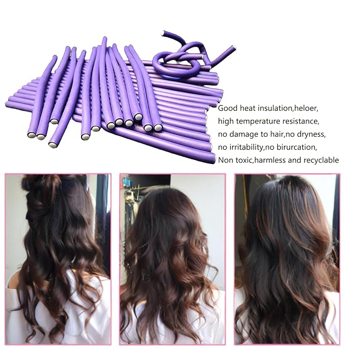 MEYIART 10 Pcs 9.45'' Purple Flexible Curling Rods Twist Foam Hair Rollers Soft Foam No Heat Hair Rods Rollers Curler for Women with Long and Short Hair (Purple, 0.31 x 9.45in)
