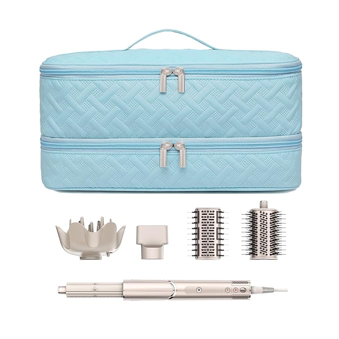 Double-Layer Travel Carrying Case for Hair Dryer/Shark Flexstyle/Dyson Airwrap and Hair Styler Attachmentst Portable Storage Organizer Bag Hair Tools Travel Bag (Blue)