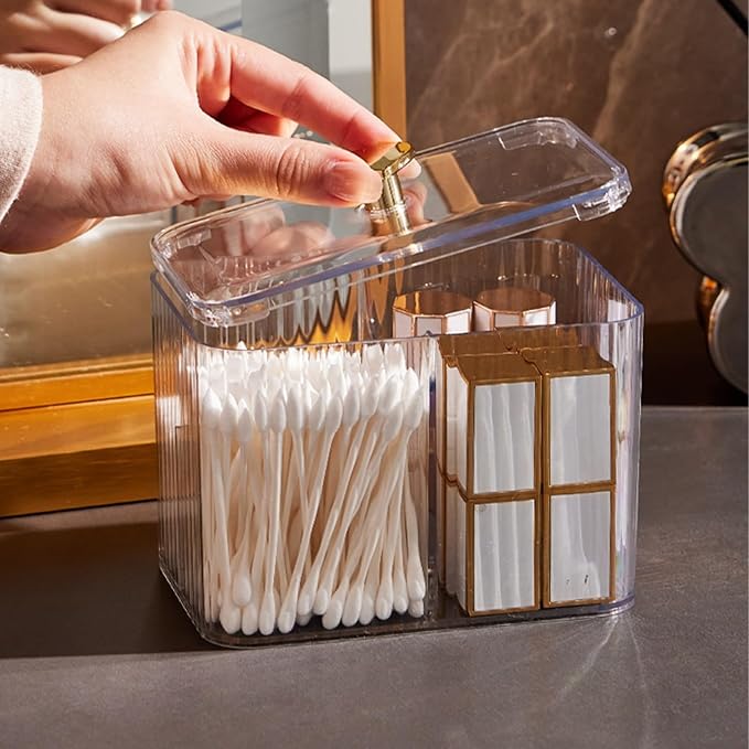 OIWTLIFE Cotton Swab Holder Cotton Pad Holder with 3 Compartments Clear Bathroom Vanity Storage Organizer
