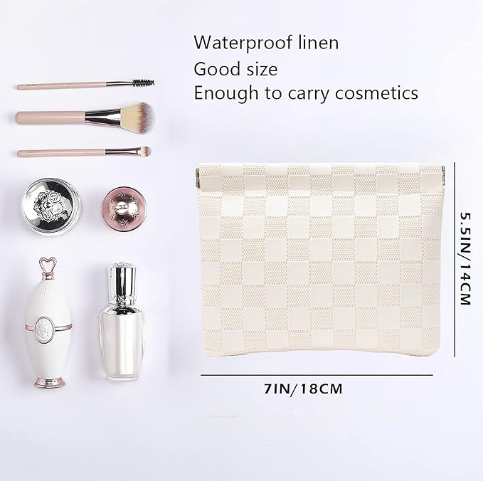 HIGH FIT Leather Pocket Cosmetic Bag for Purse,Coin Purse Lipstick Cosmetic Accessories Organizer, Travel Kit Storage Pouch,Waterproof Portable No Zipper Self-closing Small Makeup Pouch for Women