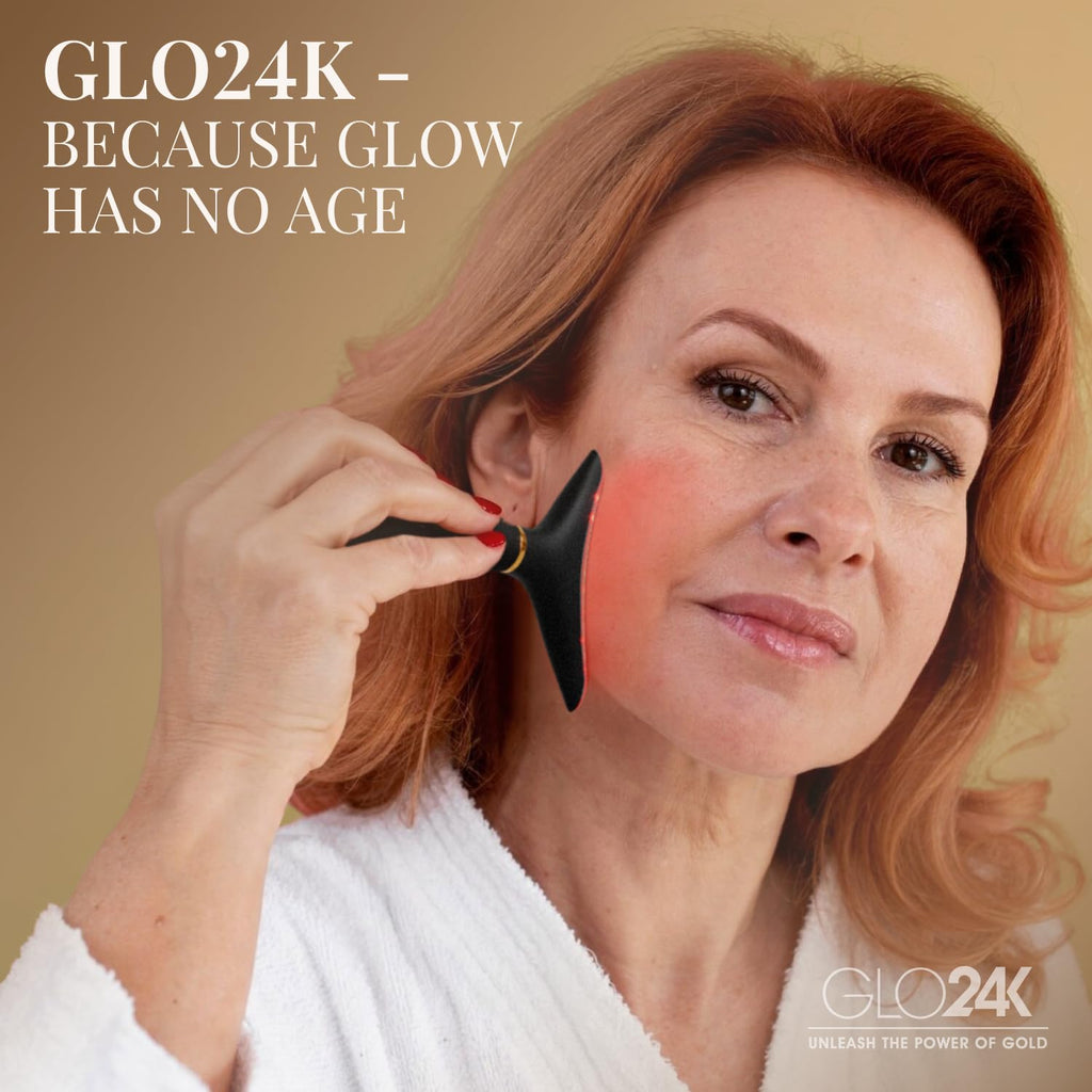 GLO24K LED Facial Massager for Face & Neck – Beauty Wand with LED Light, Vibration & Gentle Warmth – Cosmetic Skincare Tool for Daily Self-Care