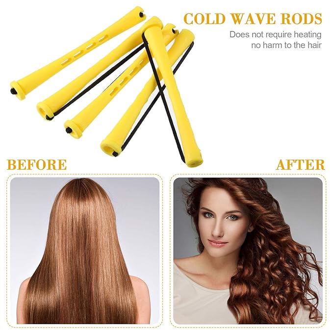 WILLBOND 36 Pieces Cold Wave Rod Hair Perm Rods Hair Rollers Perming Curlers with Steel Rat Tail Comb for Hairdressing Styling
