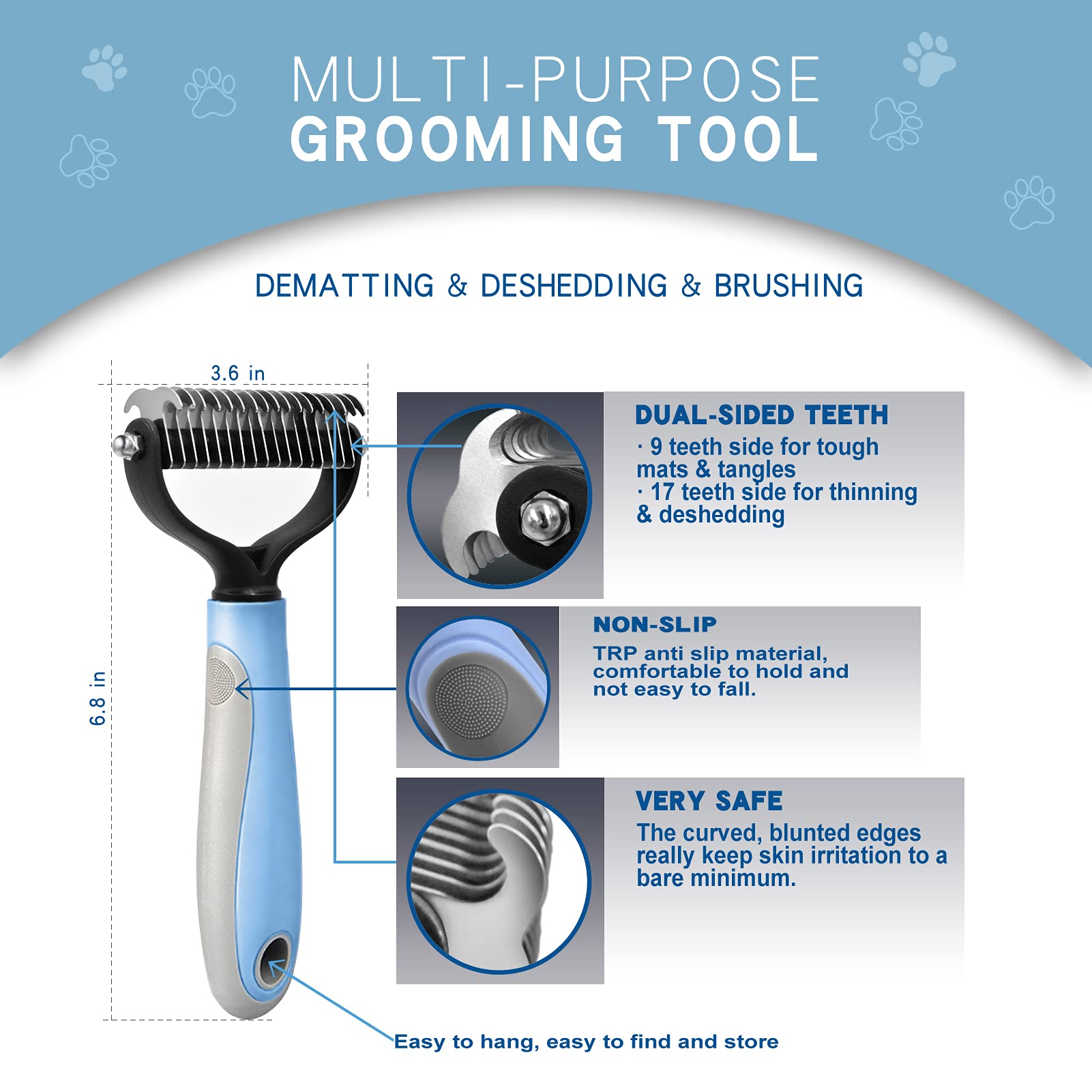 GOESWELL Pet Deshedding Brush - Undercoat Rake for Dogs & Cats - Double Sided Brush for Shedding and Dematting Comb for Dogs Grooming Tool kit - (Blue(Rake +Comb))