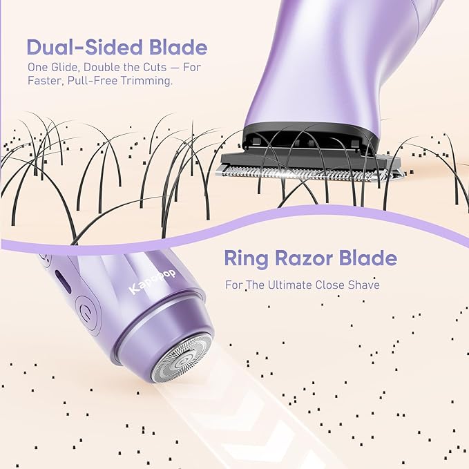 New Designed for Sensitive Skin Painless 2-in-1 Bikini Trimmer for Women,Dual Heads Electric Shaver & Razor for Body Pubic Underarm&Facial Hair,IPX7 Waterproof,Rechargeable Cordless Razor