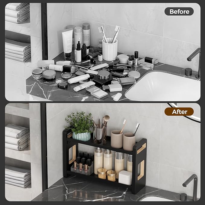UJQSUN Bathroom Counter Organizer,Bathroom Counter Shelf,Bathroom Organizers,Under Sink Organizer,Cologne Organizer for Men,Colognes Stand,Cologne Cabinet,Vanity Shelf(Black 2 Tier)
