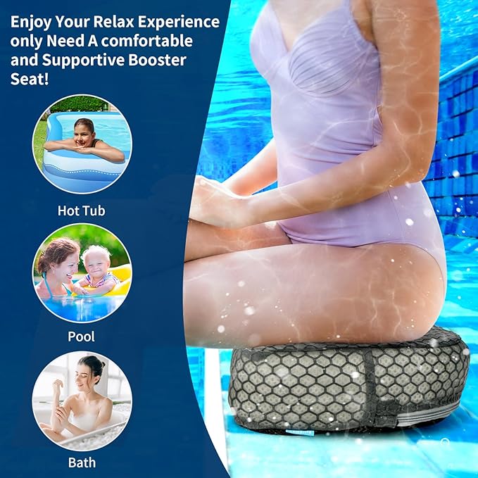 Hot Tub Booster Seat, Weighted SPA Booster Seat Cushion for Adults, 3D Air Mesh Hot Tub Seat Accssories with Non-Slip Micro Dot Bottom,Indoor or Outdoor Quick Dry Hot Tub Pillow (2 Pack-Grey)