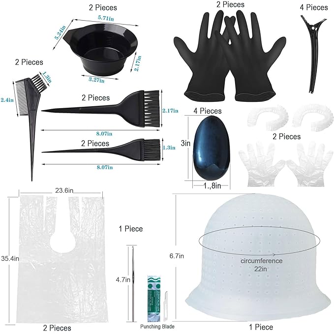 Silicone Highlight Caps for Color Hair 24 Pcs, Reusable Highlighting Caps with Hooks & Salon Hairdressing Dyeing Staining Tools Set for Women Men