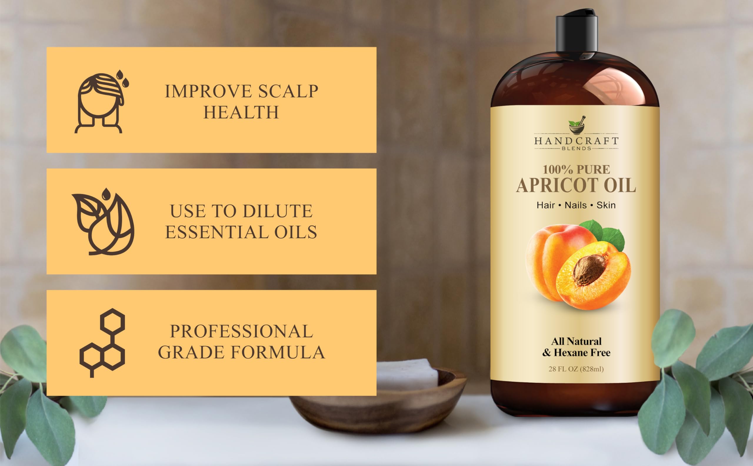 Handcraft Blends Apricot Kernel Oil - Cold-Pressed 28 Fl Oz - 100% Pure and Natural - Premium Grade Carrier Oil for Skin and Hair - Hair and Body - Massage - Hexane-Free