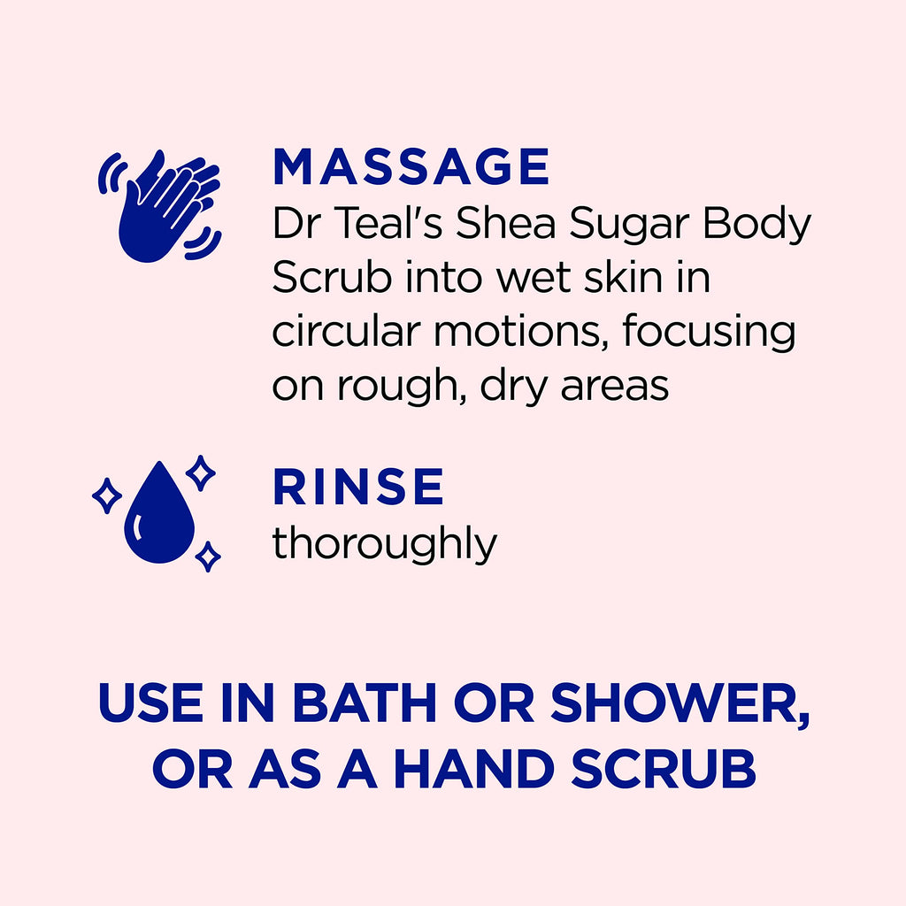 Dr Teal's Shea Sugar Body Scrub, Rose with Essential Oil, 19 oz (Pack of 3)