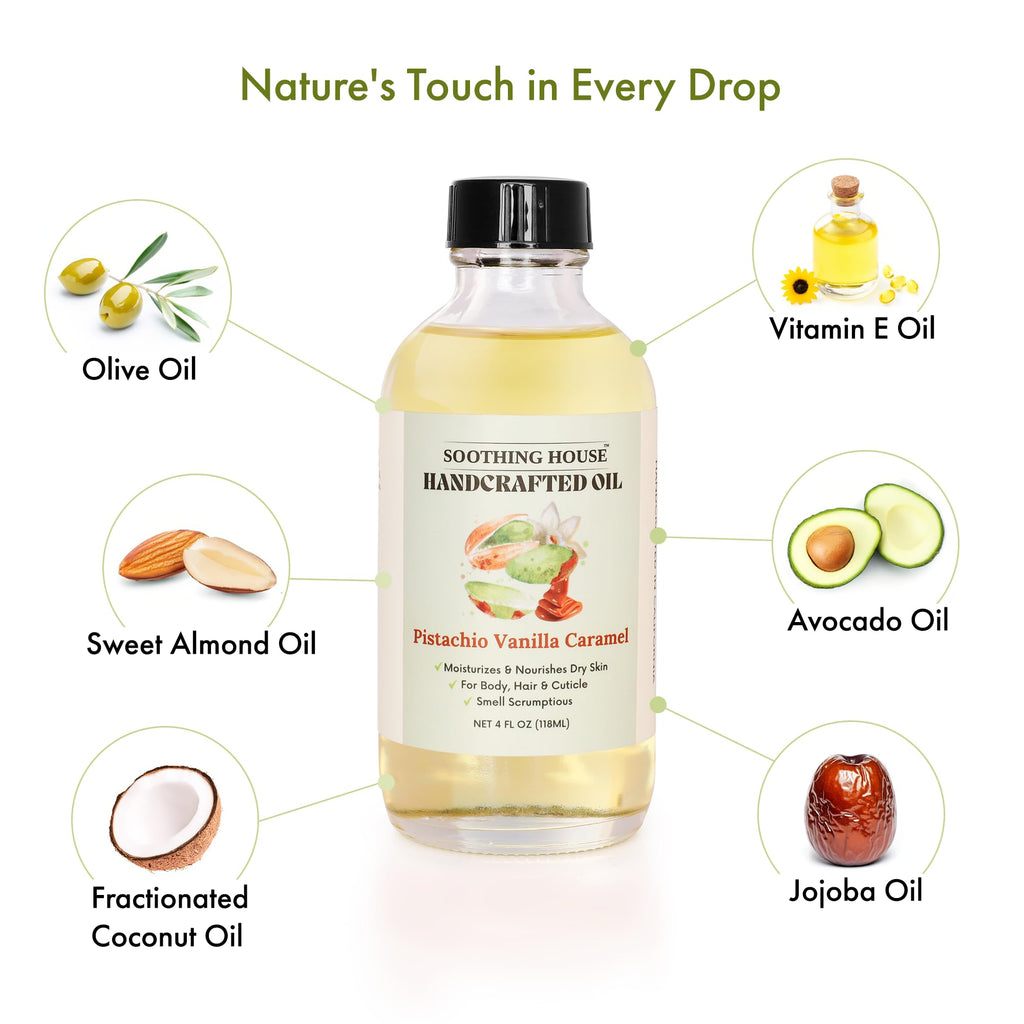 Soothing House Pistachio Vanilla Caramel Body Oil - Nourishing Body Moisturizer for Soft, Glowing Skin with Jojoba & Almond Oil (4 fl oz)