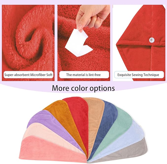 Microfiber Hair Drying Towel Wrap for Women, Hair Turbans Towel for Wet Hair,turbie Twist Hair Towels(The Color of the Picture is for Reference only) (Light Green,Red,Dark Blue)