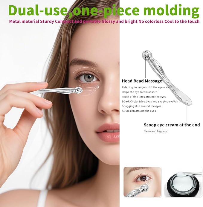 annrose 3-in-1 Stainless Steel Facial Massage Set, Face Roller, Gua Sha Tool, Eye Cream Applicator, Silver,Gifts for Women and Girl