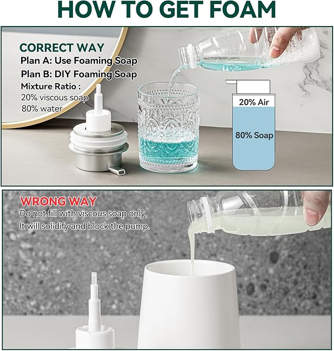 AZMOYAC Glass Foam Soap Dispenser, 8 Oz Face Wash Dispenser for Bathroom, Vintage Glass Clear Foaming Hand Soap Dispenser, Small Refillable Lotion Dish Dispenser for Kitchen, Matte Silver Pump