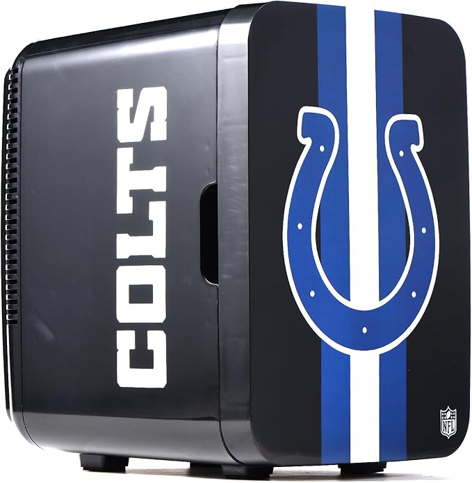 Ukonic NFL Indianapolis Colts 15-Can Mini Fridge 10L – AC/DC Powered, Official Team Colors & Logo, Portable Cooler for Tailgates, Home, Office, or Car