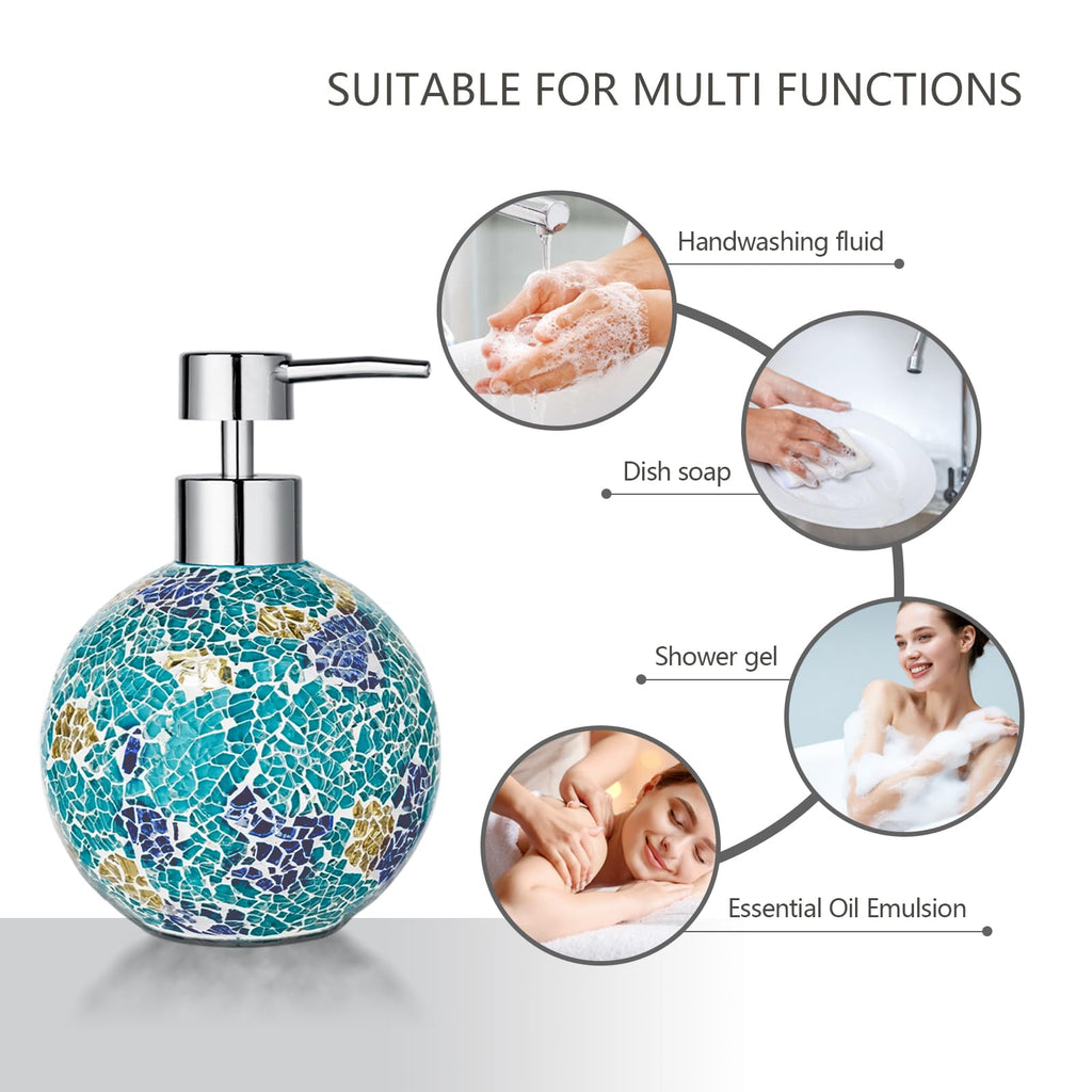 Handmade Blue Mosaic Glass Bathroom Accessory Sets 4PCS Bathroom Accessories Set Complete Includes Lotion Dispenser Toothbrush Holder Tumbler Cup & Soal Dish