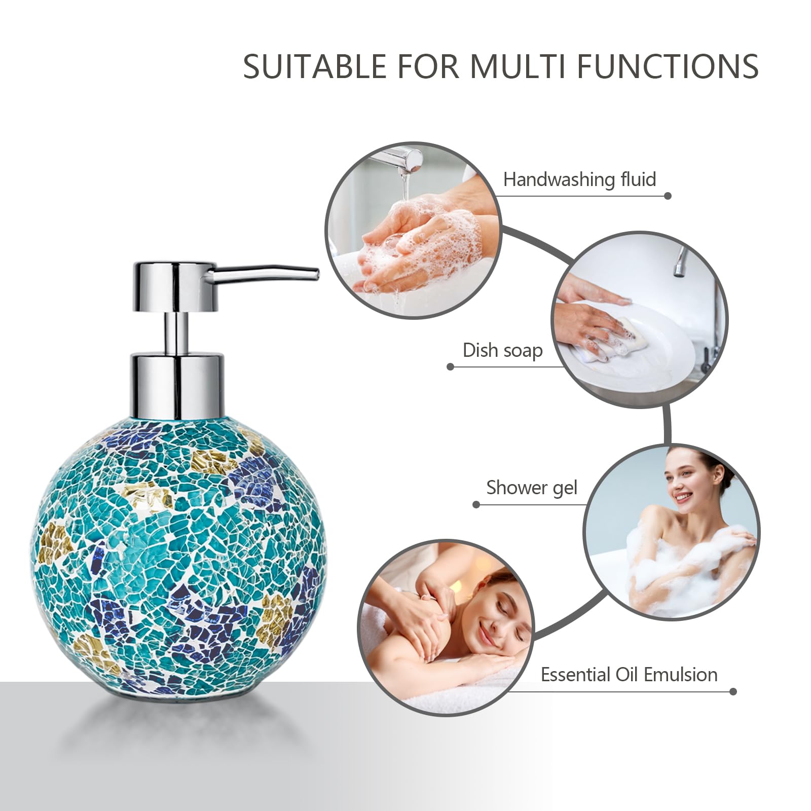 Handmade Blue Mosaic Glass Bathroom Accessory Sets 4PCS Bathroom Accessories Set Complete Includes Lotion Dispenser Toothbrush Holder Tumbler Cup & Soal Dish