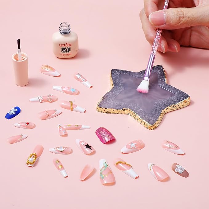2 PCS Resin Nail Art Palette Nail Polish Palette Mixing Plate Plates White Stars Shape Makeup Plate Nails Gel Color Makeup Display Board Pallet for Art Tip Holder Display