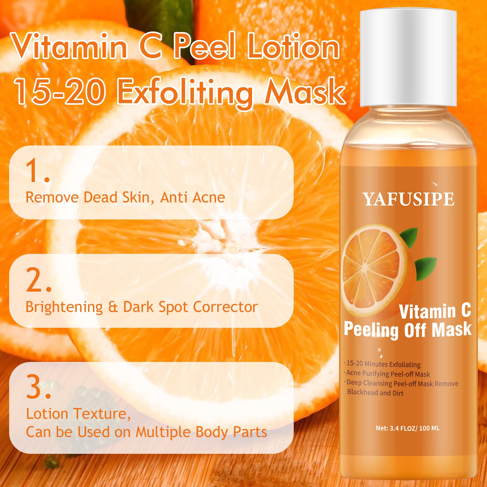 YAFUSIPE Peel Off Face Mask Vitamin C Peel Off Masks, Blackhead Mask Orange Peeling Lotion Exfoliating Blackhead Remover Poreless Deep Cleanse Purifying Hand Masks for Face Arms Neck Gifts 3.4 FLOZ