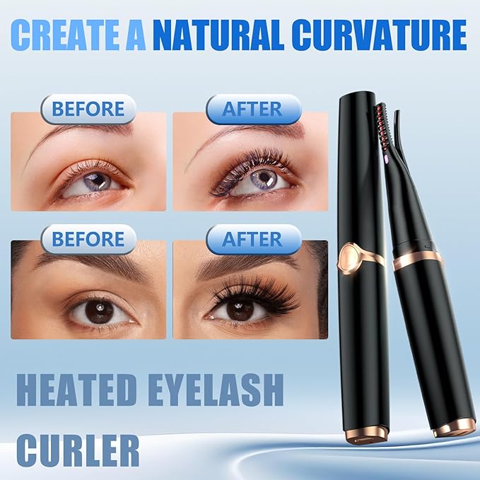 Heated Eyelash Curlers - 2 in 1 Clip- Type Heated lash Curler Best Seller Electric Eyelash Curler 3 Temp Settings for Makeup Tools USB Rechargeable Natural Curling 24H Long Lasting B-3