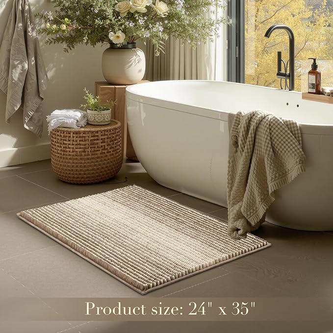 BSICPRO Large Bathroom Rugs, Bath Mat Rug for Bathroom Non Slip 24 x 36 Inches Water Absorbent Chenille Floor Mats Machine Washable (Tan)