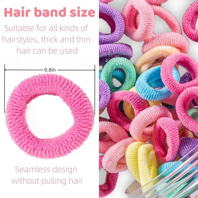 Tunbao 100 Psc Baby Hair Ties,Soft Cotton Toddler Hair Ties,Small Seamless Hair Bands for Girls and Kids,Multicolor Hair Elastics Ponytail Holders